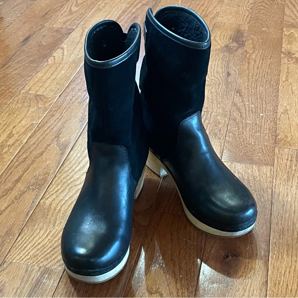 Frye & Co black shearling clogs, 7.5